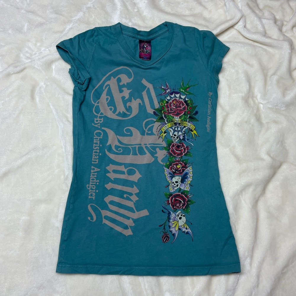 Vintage 2000s Ed Hardy Blue Graphic T-Shirt